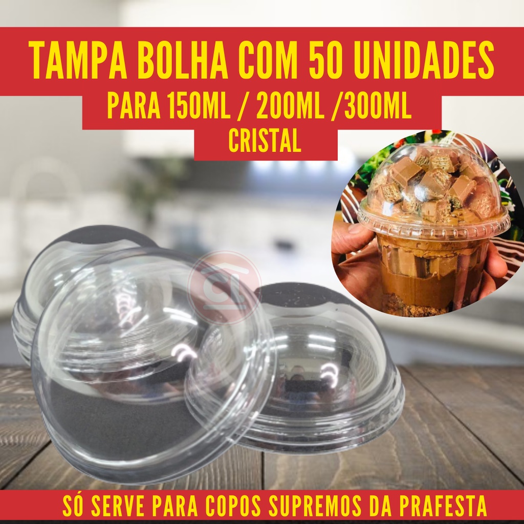 Tampa plastica bolha 150/200/300 ml prafesta caixa com 500 unidades