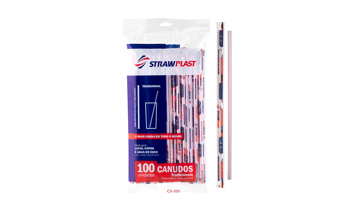 Canudo plastico milk shake branco/vermelho strawplast caixa com 3000 unidades CS-301