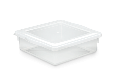 Caixa plastica 26,6 x 26,6 x9 cm transparente com tampa Pleion ref. 0425
